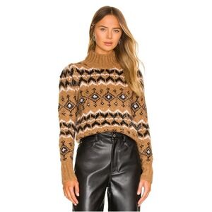Veronica Beard Chiana Beaded Fair Isle Turtleneck‎ Sweater Brown Size M